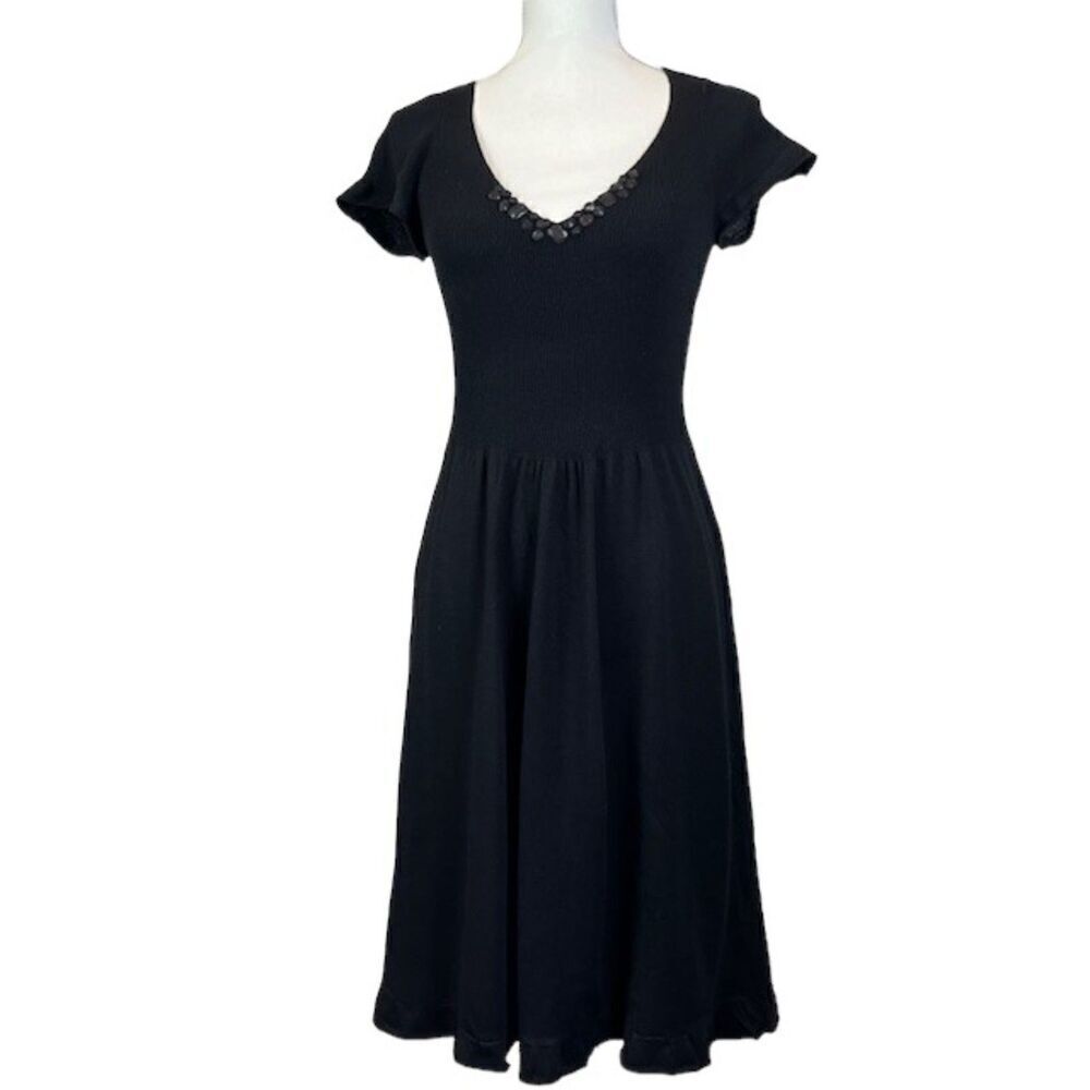 Rebecca Taylor Jeweled Neck Dress Fitted bodice‎ Ruffle Black Size Medium